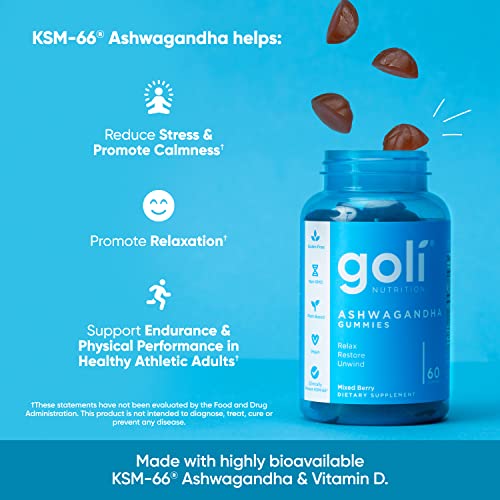 Reduce Stress with - Goli berries & Vitamin D - 60 Count - Mixed Berry - Relax. Restore and Unwind