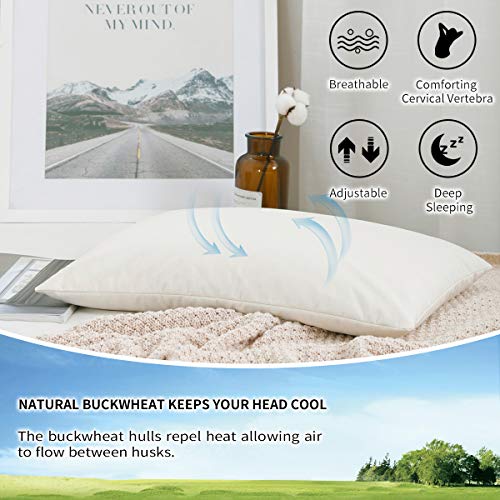 Organic Pillow for Sleeping - Standard Size 20''x26'', Adjustable Loft, Breathable for Cool Sleep, Cervical Support