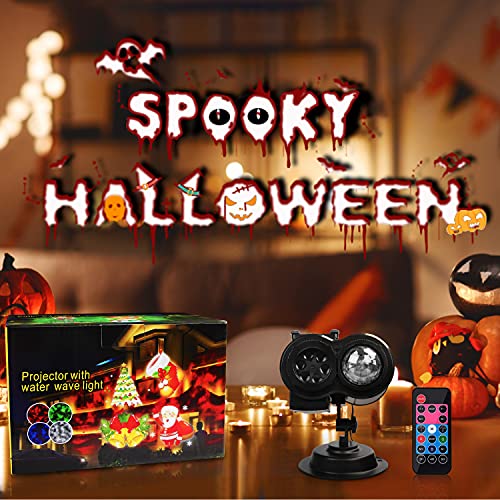 Halloween Christmas Projector Lights, 2-in-1 Waterproof 16 Slides and 10 Colors