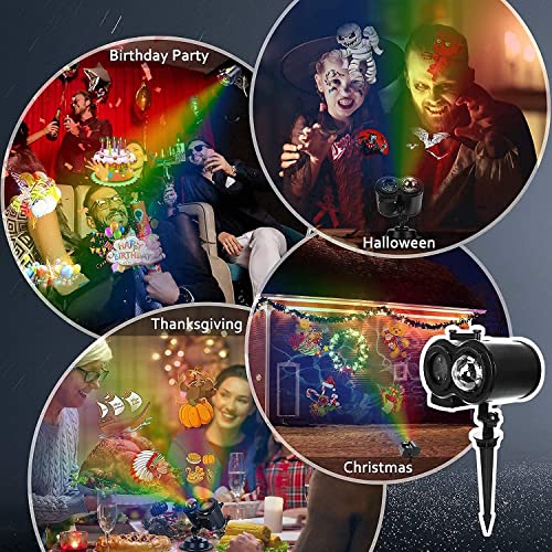 Halloween Christmas Projector Lights, 2-in-1 Waterproof 16 Slides and 10 Colors