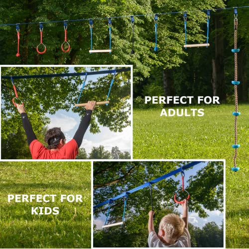 Ninja Warrior Obstacle Course with 50 foot Slackline Kit