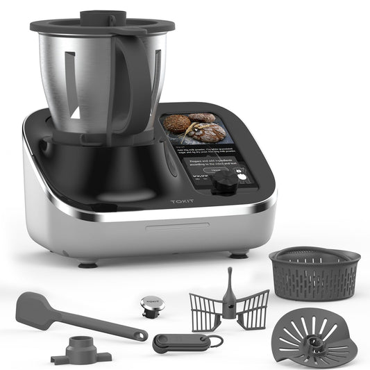 TOKIT Omni Cook Chef Robot, Smart Cooking Machine - Stand Mixer, Slow Cooker, Chopper, Juicer, Blender, Sous-Vide, Knead, Sauté, Yogurt Maker, Weigh, 10 Speed, 3000+ Free Recipes, 95°F-356℉, 2.2QT