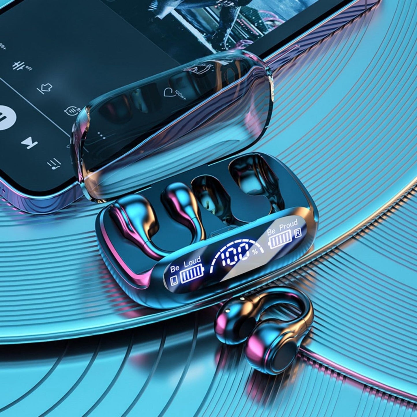 Wireless Open Ear Headphone - Soft & Comfortable Earphones - Ear Clip Conduction Headphones - Water Resistance Earbuds - Portable Earphones Ideal for Meeting, Running, Traveling