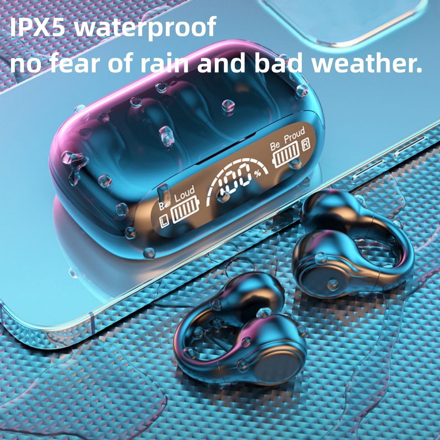 Wireless Open Ear Headphone - Soft & Comfortable Earphones - Ear Clip Conduction Headphones - Water Resistance Earbuds - Portable Earphones Ideal for Meeting, Running, Traveling